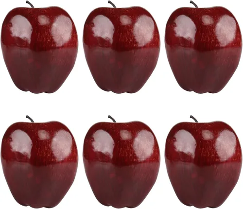 Kesoto 6 manzanas rojas artificiales, decoración de fiesta de cocina, cocina, manzanas rojas grandes, 3.3 x 2.9 pulgadas