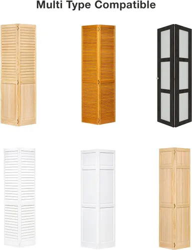 Miniatura 7 de Kit de herrajes para puerta de granero plegable de 52 pulgadas para 2 puertas, rodillo resistente montado en riel negro y en la parte superior, kit