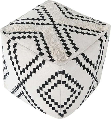 MOCOFO Funda cuadrada decorativa para puf para dormitorio, estilo bohemio, de algodón, sin relleno, puf (diamante negro, 18 x 18 x 18 pulgadas)