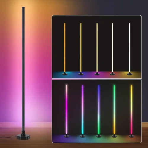 Lámpara de pie de esquina – Lámpara de esquina LED RGB inteligente con 16 millones de colores de bricolaje, sincronización de música, temporizador,