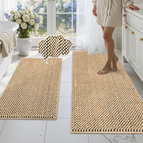 Miniatura 16 de BSICPRO Juego de alfombras de baño 2 piezas - Tapetes de baño de chenilla antideslizantes - Gruesa y suave alfombra absorbente de salvia para baño