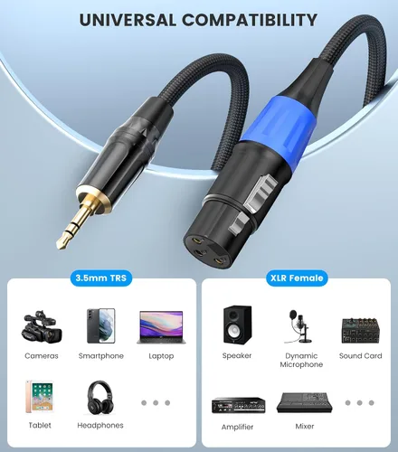 Miniatura 7 de Cable XLR a 0.138 in de 3.3 pies, desequilibrado, regular, hembra, XLR a conector estéreo de 1/8 pulgadas, cable de micrófono auxiliar para teléfono
