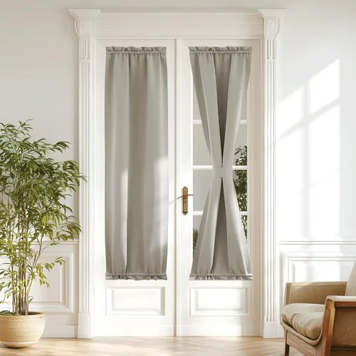 Miniatura 371 de NICETOWN Cortinas opacas unicolor con aislamiento térmico para puerta francesa, granja, oscurecimiento de habitación, puertas y ventanas de Marrón