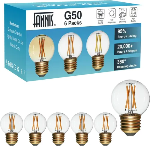 Miniatura 12 de Bombillas LED de globo G50 E26 de 6 unidades no regulables, bombilla Edison redonda pequeña de repuesto G16.5 equivalente a 15 W 20 W, luz cálida