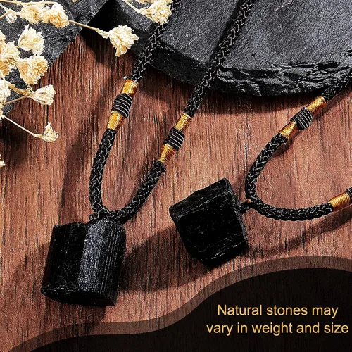 Miniatura 3 de Hicarer Collar de turmalina negra natural, 6 piezas, colgante de amuleto de turmalina, colgante de pilar, collar de cristal curativo para mujeres
