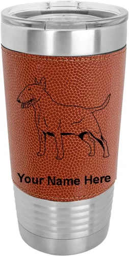 Miniatura 12 de LaserGram Vaso aislado al vacío de 20 onzas, perro Bull Terrier, grabado personalizado incluido (piel sintética, estilo béisbol)