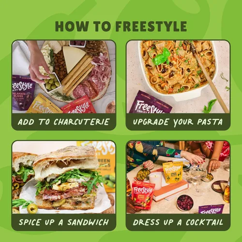 Miniatura 4 de Freestyle Snacks Paquetes de aperitivos de oliva – Kalamata fresca y aceitunas verdes, tamaño jumbo, cultivado en Grecia, aperitivo salado
