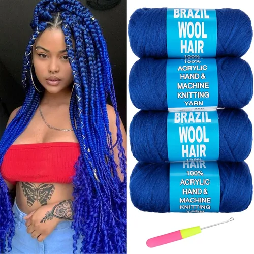 Miniatura 20 de 8 piezas de lana brasileña para trenzas, negro natural, cabello de lana brasileña para trenzar para mujeres, hilo para cabello para locs falsos