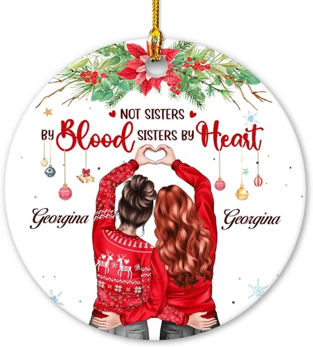 Adorno Personalizado de Mejor Amiga - No Son Hermanas por Sangre Adornos de Cerámica Adornos de Amistad Regalos para Mejor Amiga BFF Hermana del