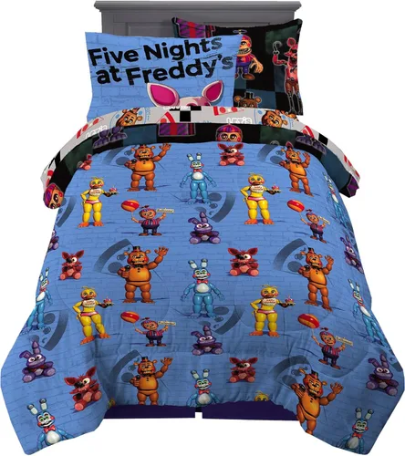 Miniatura 2 de Franco - Juego de edredón y sábanas supersuaves con funda para niños, 5 piezas, tamaño individual, Five Nights At Freddy's Cinco noches en Freddy's