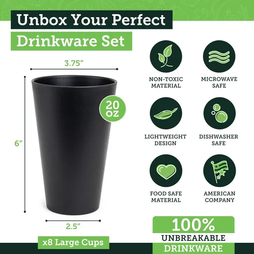 Miniatura 3 de Grow Forward Vasos de Paja de Trigo Premium – Vasos de Plástico Duro Irrompibles sin BPA de 20 oz – Vasos de Plástico Ligeros Reutilizables
