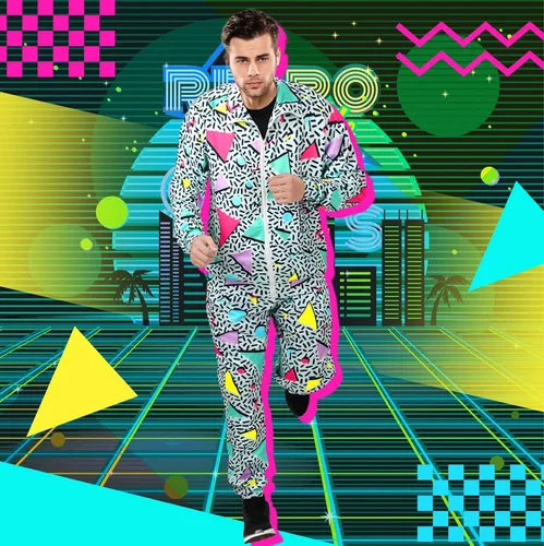 Miniatura 4 de Traje retro de los años 80 y 90 para hombre, ropa deportiva con cinta lateral, ropa urbana, ropa urbana, casual, manga larga, chándal de los años 90