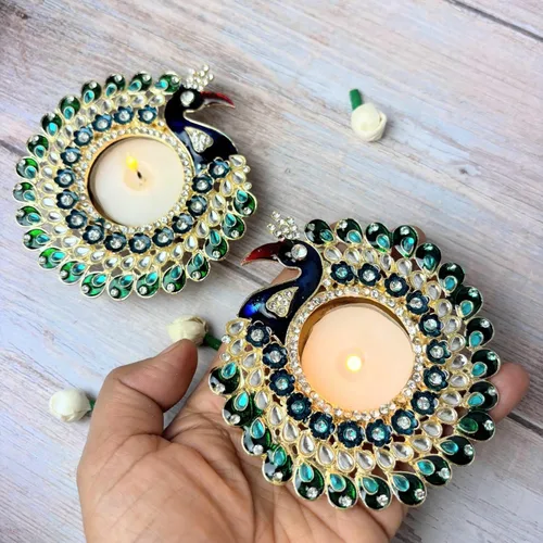 Miniatura 6 de LoveNspire Portavelas de pavo real, Diya decorativo para el hogar, Diwali Pooja, decoración de mesa de Navidad, recuerdos de boda y regalos