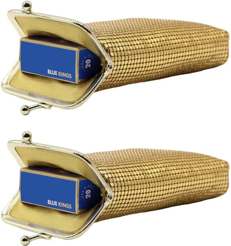 Miniatura 3 de Juego de 2 monederos largos de malla metálica suave vintage con bolsillo para encendedor (0.157 in, dorado)