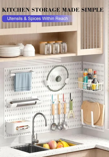 Miniatura 5 de Set de Organizador de Pared con Tablero de Clavijas – 4 Tableros con Ganchos y Estantes – Organizador de Escritorio para Oficina, Cocina, Sala