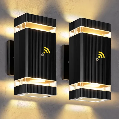 Miniatura 11 de Paquete de 2 lámparas de exterior del atardecer al amanecer, luz de porche moderna color negro mate IP65, bombillas LED de 3000 K, accesorios