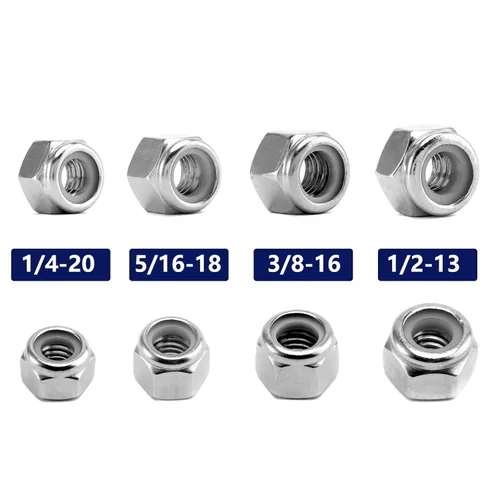 Miniatura 4 de Tuercas hexagonales de bloqueo con inserción de nailon 1/4-20, 100 piezas, tuercas hexagonales de bloqueo de acero inoxidable 304, accionamiento