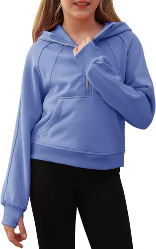 Miniatura 2 de Sudaderas con capucha recortadas con cuello de media cremallera para niñas