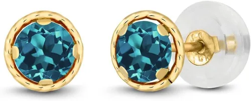 Miniatura 39 de Gem Stone King Aretes redondos de oro amarillo de 14 quilates con piedra natal Redondos de 0.157 in Aretes de oro para mujeres y hombres