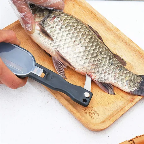 Miniatura 4 de Escalador de pescado con cuchillo, removedor de escamas de pescado, raspador de escamas de pescado con tapa cubierta, 2 en 1 limpiador de pescado
