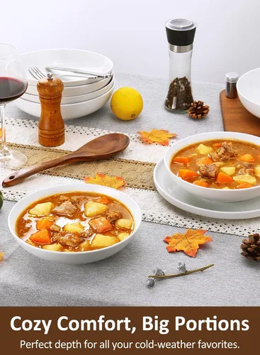 Miniatura 6 de Tazones para pasta, cuencos de sopa de ensalada blanca de 22 onzas, cuencos grandes para pasta, platos de pasta de porcelana, cuencos anchos y poco