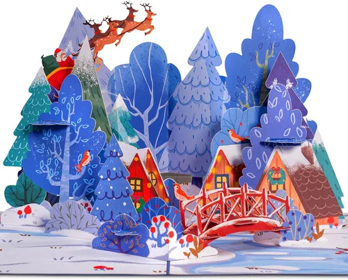 Miniatura 5 de Paper Love Tarjeta desplegable 3D de Navidad de pueblo mágico, regalo para invierno, Navidad o fiestas, portada de 5 x 7 pulgadas, incluye sobre
