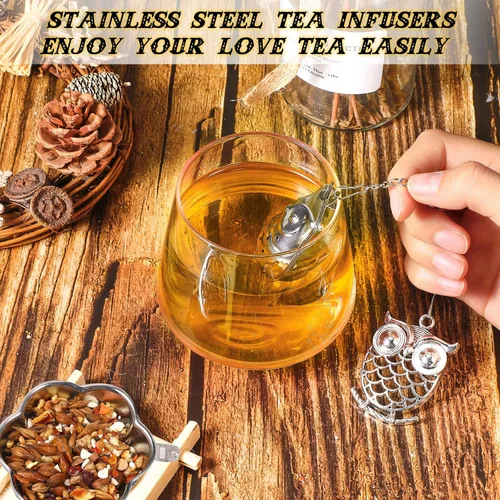 Miniatura 5 de Cunhill 4 Juegos de Infusores de Té Suelto de Acero Inoxidable Bolas de Té Lindos Coladores de Té Filtros Infusores con Colgantes de Piedra