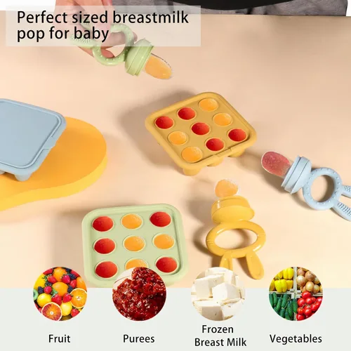 Miniatura 6 de Bandeja para congelador de alimentos para bebés, bandeja de silicona para congelador, mordedor de alimentos para frutas, molde de paletas de leche