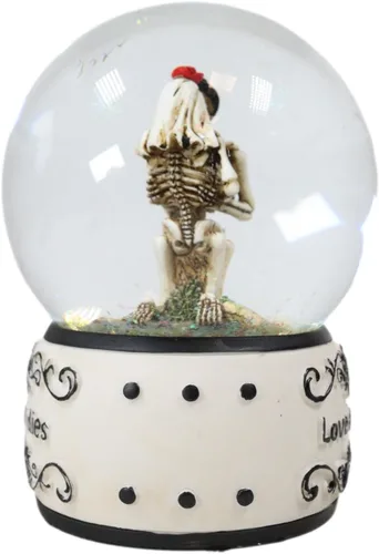 Miniatura 2 de Ebros Gift Day of the Dead Love Never Dies Bride and Groom - Esqueletos franceses de besos arrodillados por cementerio Globo de agua con purpurina