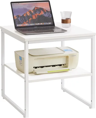 Aibiju Mesa auxiliar grande para sala de estar, soporte de mesa pequeño de 20 pulgadas, mesa de impresora con estante ajustable, mesa de café Blanco