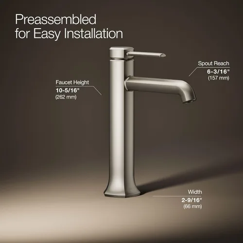 Miniatura 3 de Kohler 27003-4-BN Occasion - Grifo alto para lavabo de baño con una sola manija, 1.2 gpm, níquel cepillado vibrante Vibrant Brushed Nickel