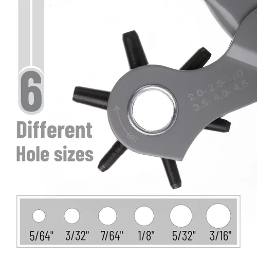 Miniatura 2 de UNCO- Herramienta de perforación de cuero para perforación, 5/64", 3/32", 7/64", 1/8", 5/32", 3/16" 6 Different Hole Sizes, Durable Hole Punch for