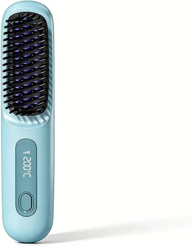 Miniatura 10 de Peine alisador de pelo inalámbrico, alisador y rizador de pelo de cerámica iónica portátil con pantalla LCD, plancha plana inalámbrica de 3 niveles