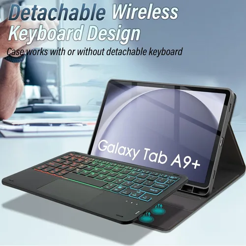 Miniatura 3 de Funda con teclado retroiluminado con panel táctil para Samsung Galaxy Tab A9 Plus de 11 pulgadas versión 2023, teclado inalámbrico retroiluminado
