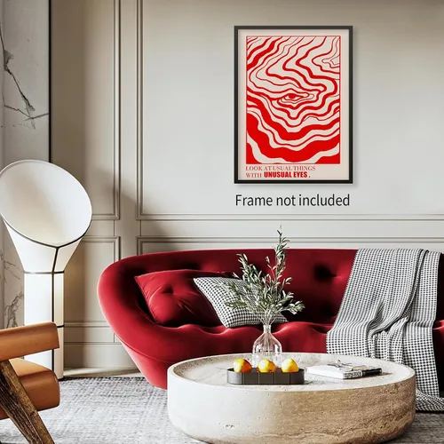 Miniatura 3 de Medpol Lienzo retro rojo abstracto de ojos para pared, póster hippie trippy, citas de afirmación, decoración de pared de los años 60 y 70