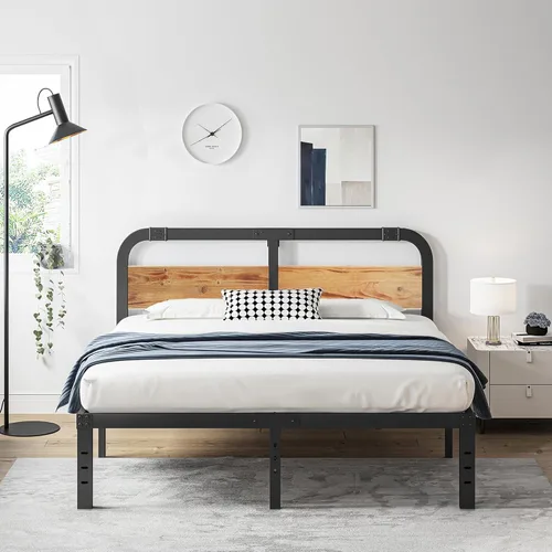 Miniatura 11 de ZIYOO Base de cama Queen de 14 pulgadas con cabecero, marco de cama de plataforma resistente, no necesita somier, sin ruido, espacio
