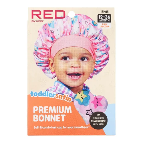 Miniatura 3 de Red by Kiss Gorro de satén para dormir para niños pequeños, suave, elástico y seguro, protege el cabello frágil del encrespamiento y la rotura