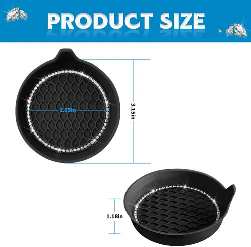 Miniatura 2 de Osilly Portavasos Brillante para Automóvil, Paquete de 4 Posavasos Universales de Inserción con Diamantes de Imitación de Cristal, Tapete de Bebida