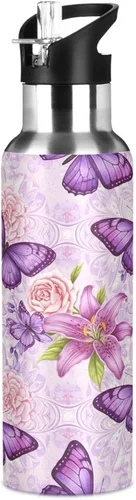 Miniatura 8 de Purple Butterflies Stainless Steel Water Bottle 20 Oz, BPA-Free Sports Water Bottle Leakproof Water Bottles