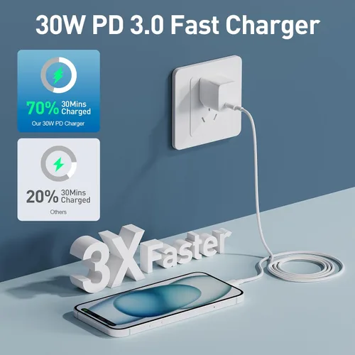 Miniatura 3 de Cargador para iPhone 15, 16, 17, carga rápida, cable de carga USB C de 10 pies de largo con bloque de carga rápida de teléfono tipo C de 30 W