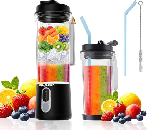 Portable Personal Size Blender for Smoothies - Cordless Mini Blender with 20oz BPA-Free Juice Cup & Leak-proof Travel Lid, Type-C Rechargeable