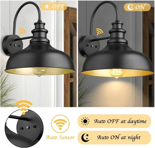 Miniatura 2 de Bestshared Luz de granero de granja con sensor de anochecer a amanecer, aplique de pared exterior antioxidante, farol de pared al aire libre