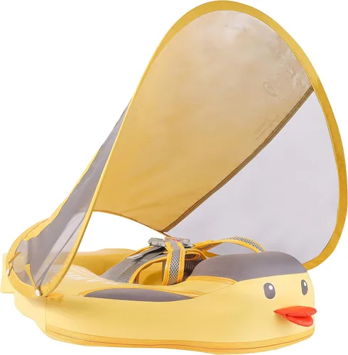 Mambobaby Flotador de natación para bebé con toldo, flotador de bebé sólido no inflable, material de cuero suave impermeable y agradable a la piel,