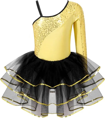 Disimlarl Vestido tutú de ballet para niñas, leotardo con lentejuelas, falda moderna de jazz latino, vestido de patinaje