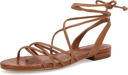 Ermonn Sandalias planas con cordones para mujer con tirantes y punta abierta, tirantes cruzados y casuales de verano