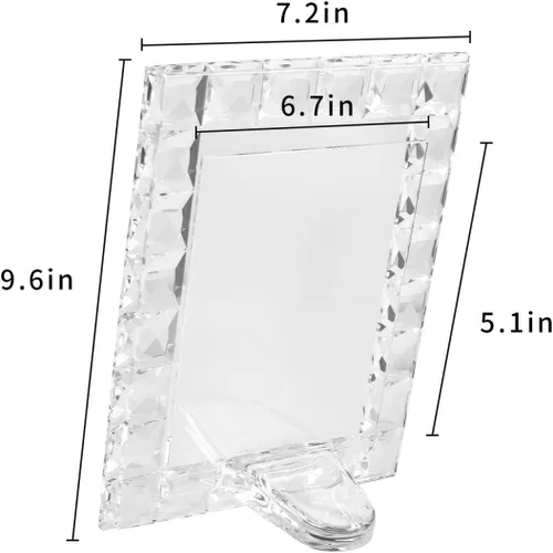 Miniatura 5 de Marco de fotos de cristal de lujo, diseño de cuadrícula de diamante, marco de fotos de recuerdo de boda, marco de decoración de mesa, transparente