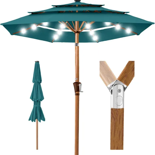 Miniatura 9 de Best Choice Products - Sombrilla solar de 10 pies de 3 niveles para patio, sombrilla de sol para exteriores, mercado, patio trasero, terraza, junto