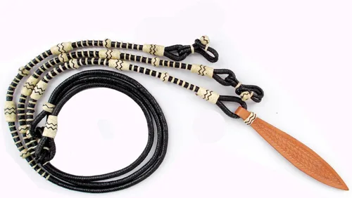 Cuerda negra con nudos naturales, piel cruda, tachuelas de caballo trenzadas a mano Romal Romel Reins hecha a mano, cuerda de rancho/cuerda, 8.5