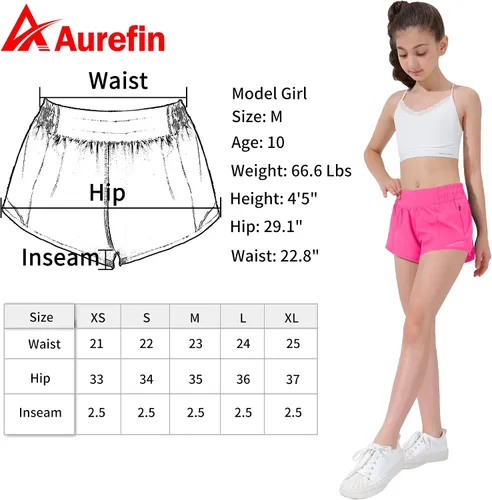 Miniatura 7 de Aurefin Pantalones cortos deportivos para niñas, pantalones cortos ligeros para correr para adolescentes, niñas, pantalones cortos deportivos
