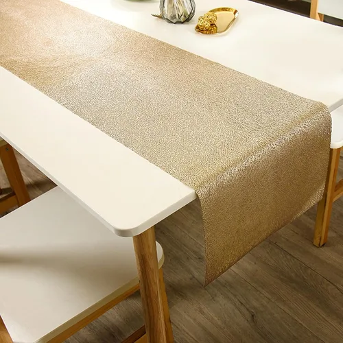 Miniatura 14 de FAVE Caminos de mesa dorados de 36 pulgadas resistentes al calor, camino de mesa de vinilo en forma de hoja, impermeable, lavable, manteles